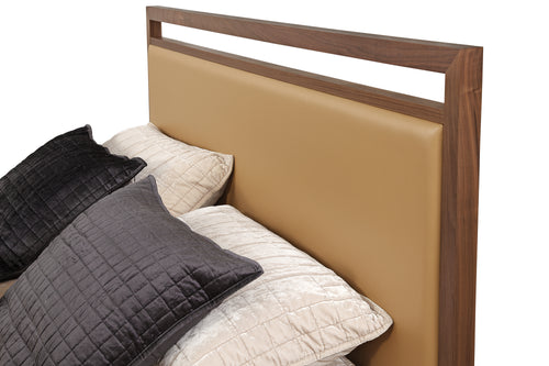 Mayan Leather headboard for the Adler Bed frame by West Bros at Five Elements Furniture