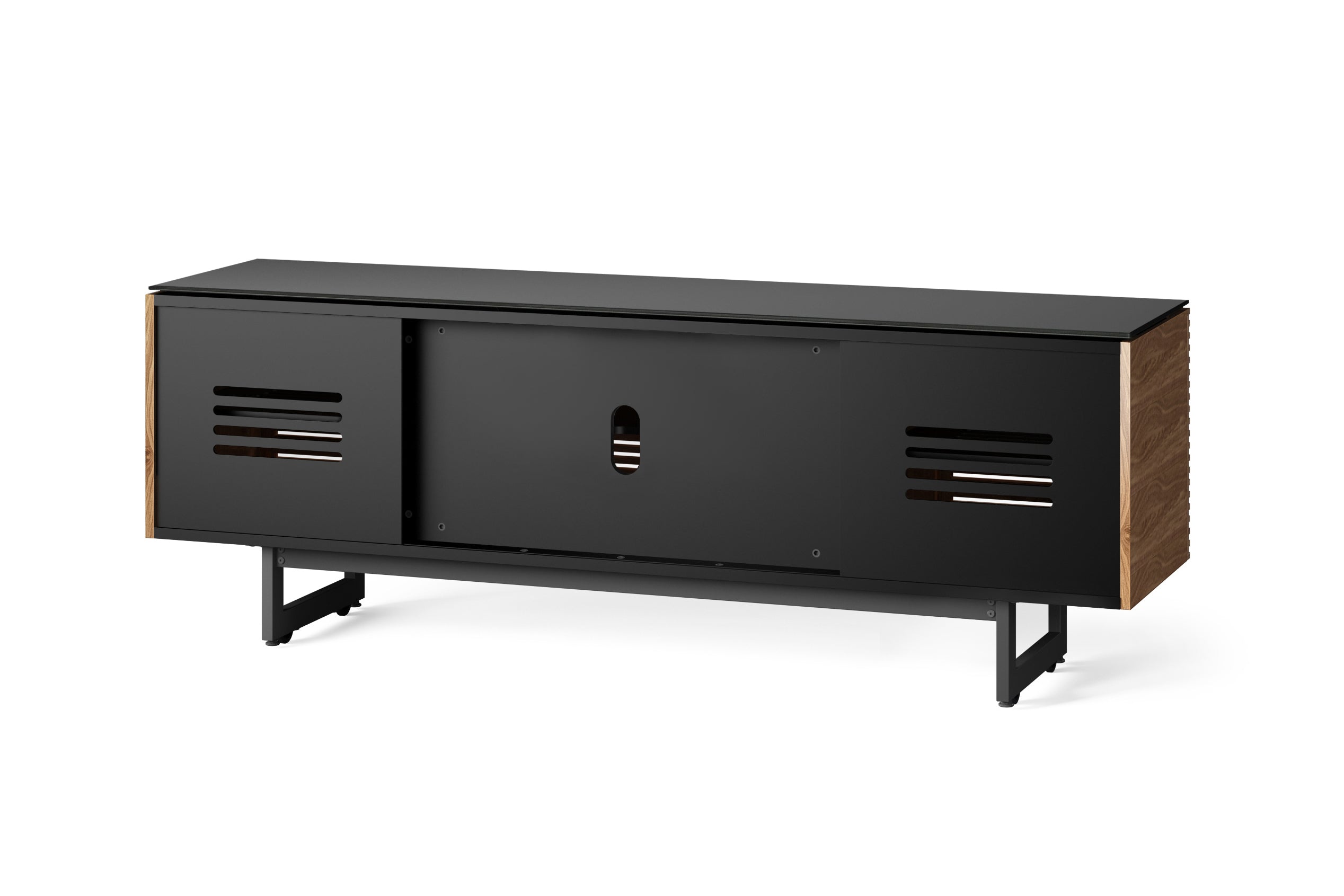 Corridor 8179 Media Console – Walnut, Glass Top & Low Leg Option