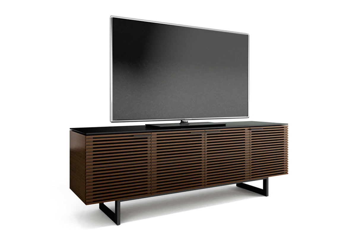 Corridor 8179 Media Console – Walnut, Glass Top & Low Leg Option